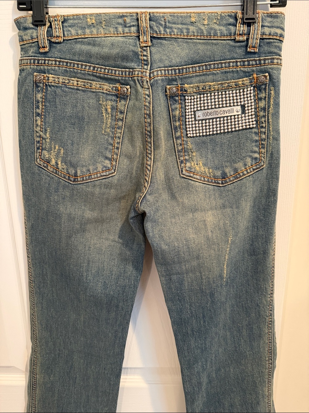 Roberto Cavalli Distressed Medium Blue Denim Jeans with Patch